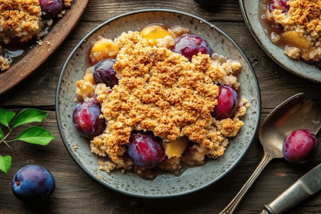 Juste 4 ingrédients pour un crumble aux prunes délicieusement croustillant en septembre.