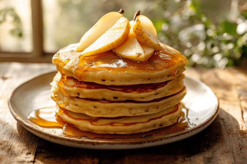 Réalisez des pancakes aux poires ultra-moelleux avec 4 ingrédients seulement.