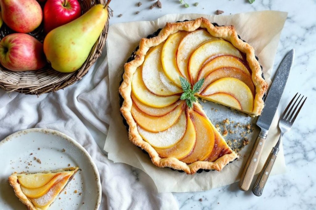 Cette tarte aux poires cache une astuce simple : elle se termine toujours trop vite