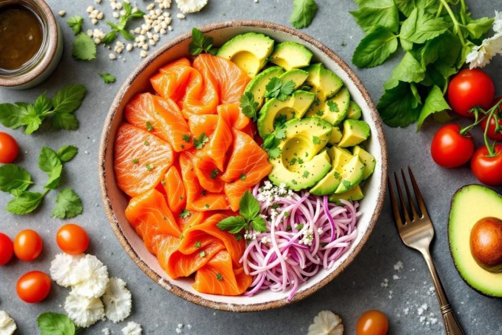Un bowl coloré au saumon et à l’avocat, prêt en 12 minutes ? Voici le repas frais et équilibré qu’on adore