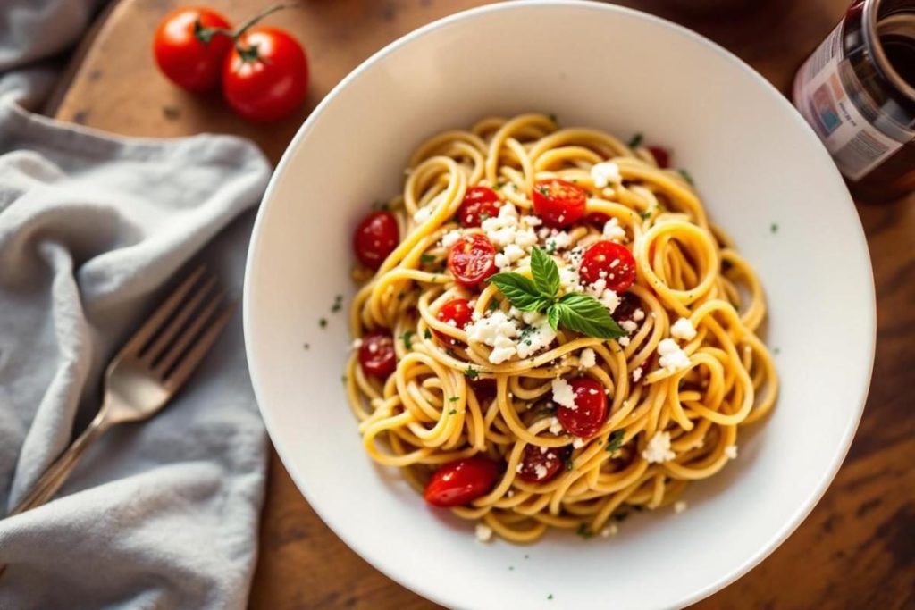 Des pâtes crémeuses à la feta et aux tomates rôties, prêtes en 15 minutes ? Voici la recette qui régale sans effort