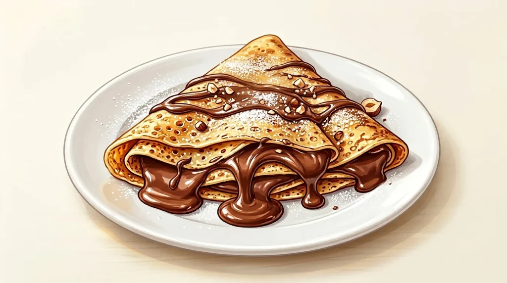 Crêpe garnie de chocolat fondu et poudre sucre