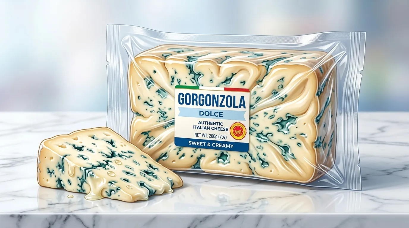 Paquet de Gorgonzola Dolce avec fromage bleu en tranches