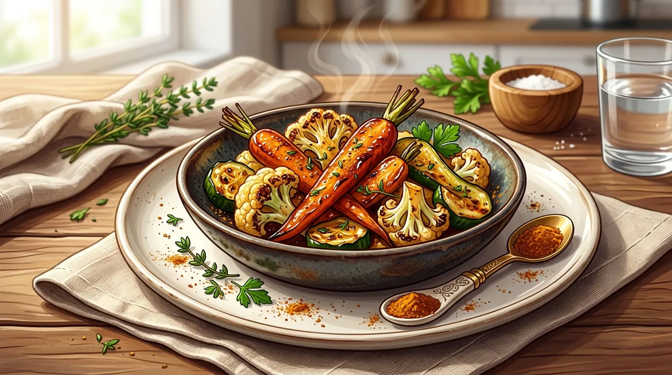 Assiette de carottes et chou-fleur rôtis avec herbes fraîches