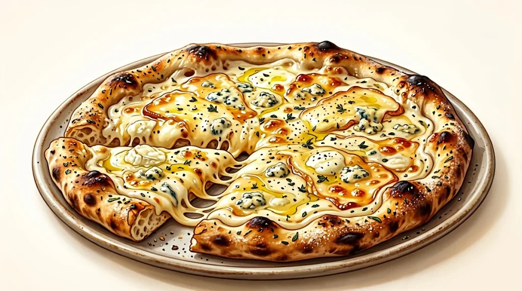 Pizza cuite au four avec fromages fondus et graines de sésame