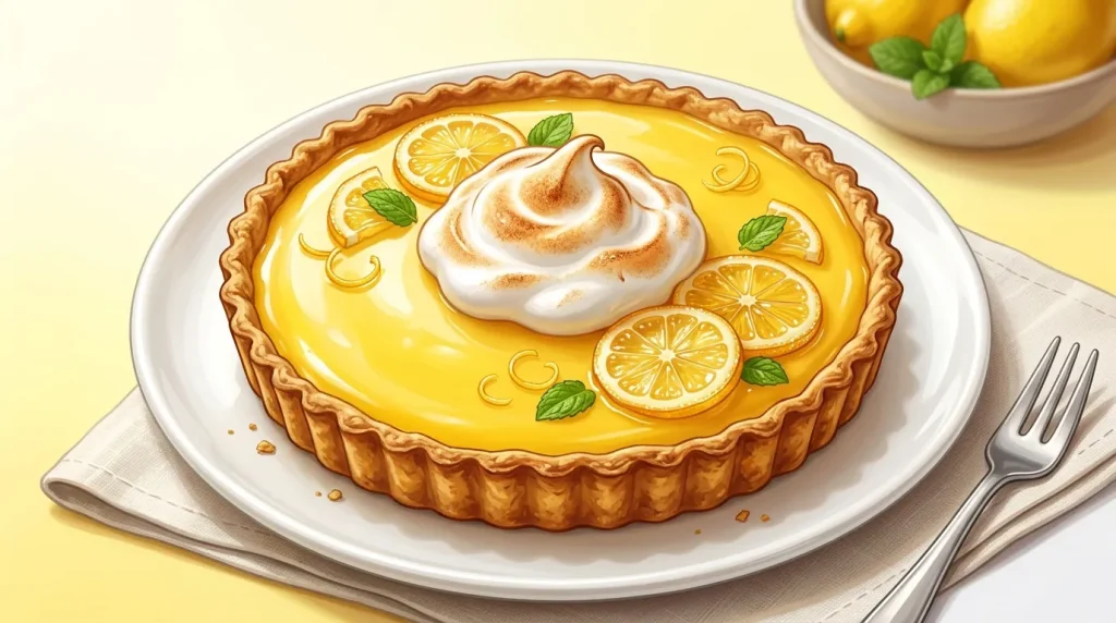 Tarte citron avec meringue dorée et tranches de citron
