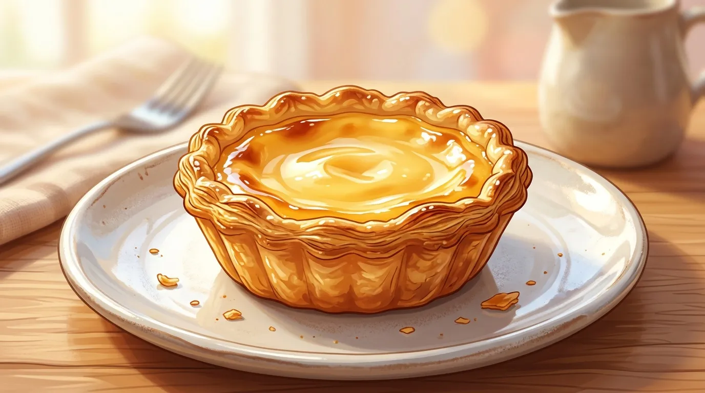 Tarte aux pommes avec croûte feuilletée dorée sur assiette