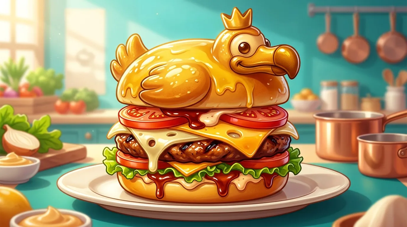 Sandwich géant fantaisiste avec couronne dorée sur assiette blanche