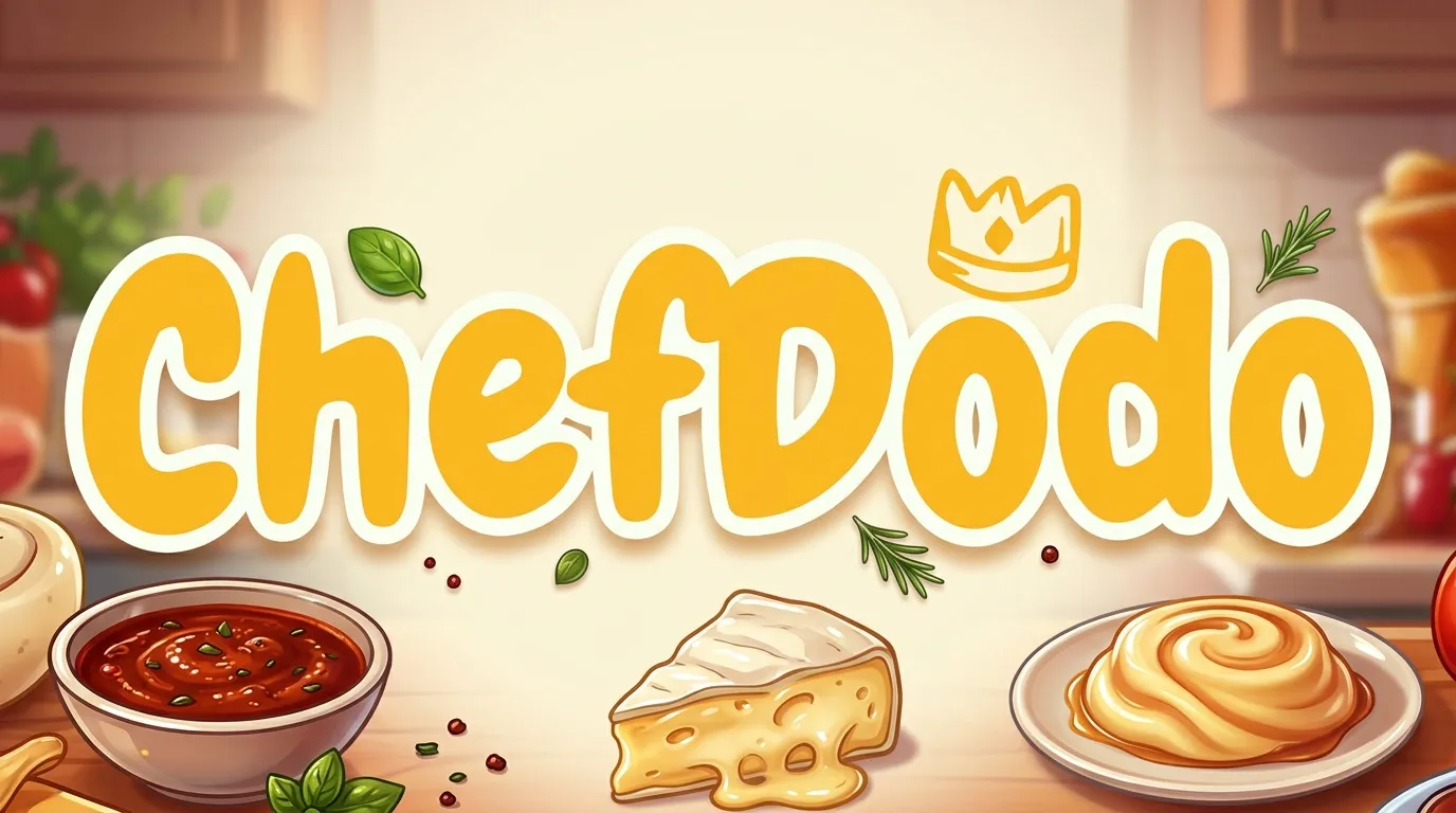 Logo Chef Dodo avec plats culinaires et ingrédients frais