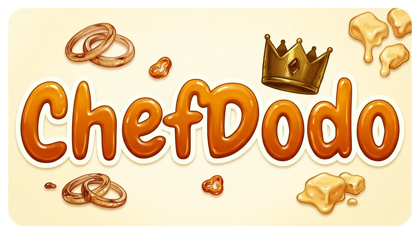 Logo ChefDodo avec couronnes, bagues et éléments de jeu culinaire