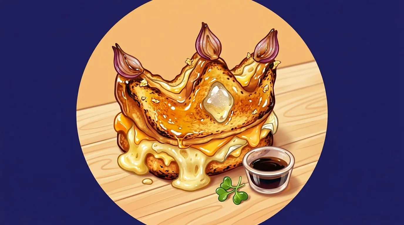 Couronne dorée brillante avec sauce et décoration culinaire