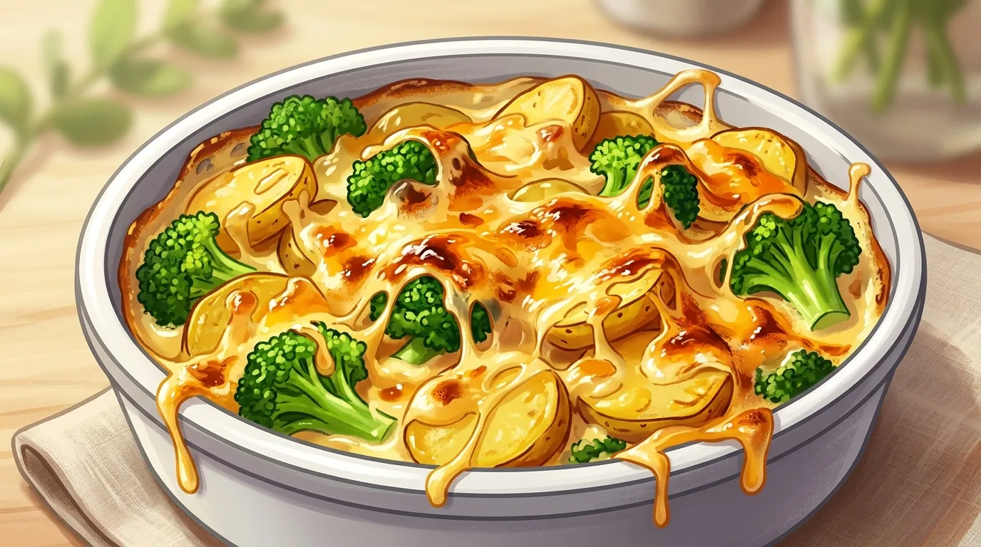 Plat de broccoli gratinée avec sauce au fromage doré