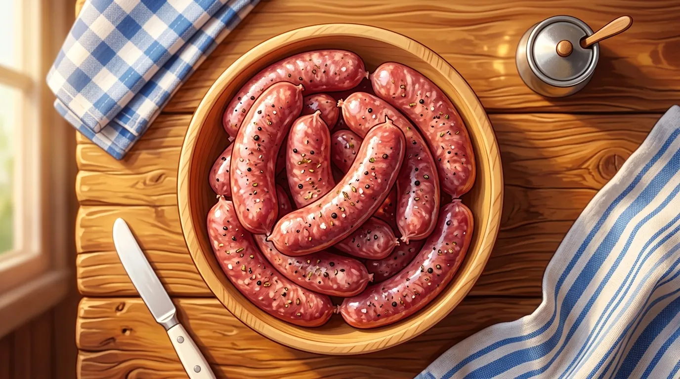 Plat de saucisses rouges épicées sur table en bois rustique